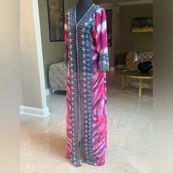 La Moda Rhinestone Embelished beach cover up maxi dress O/S - Picture 1 of 10